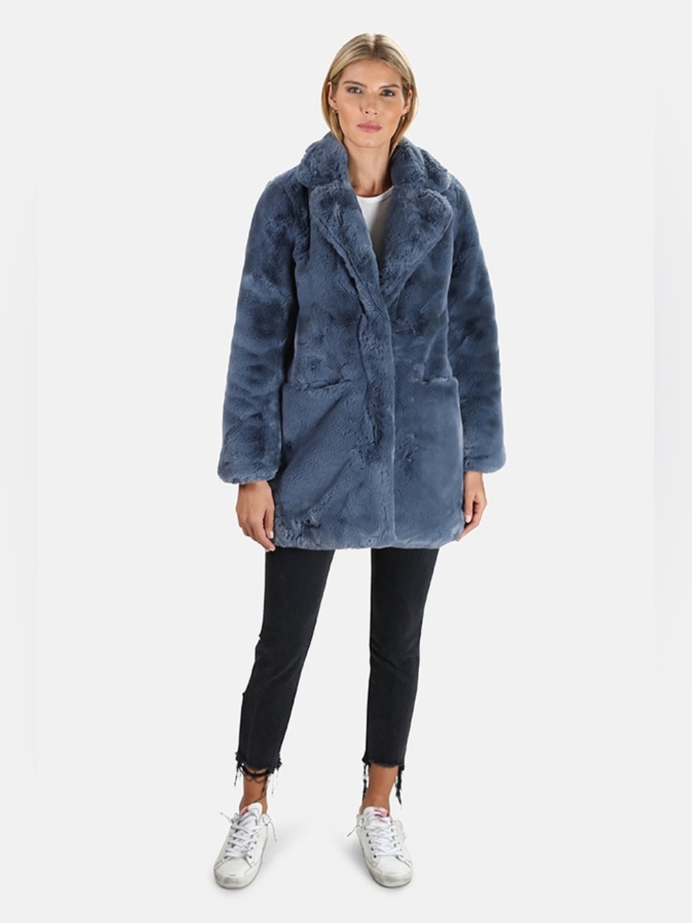 EUC Apparis Sophie Faux Fur Coat in Steel Blue- Women's Size XS